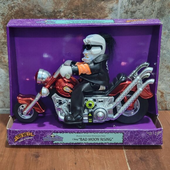 Motorcycle Monster Animated Figure Bad Moon Rising Biker Skeleton Halloween - Picture 1 of 16